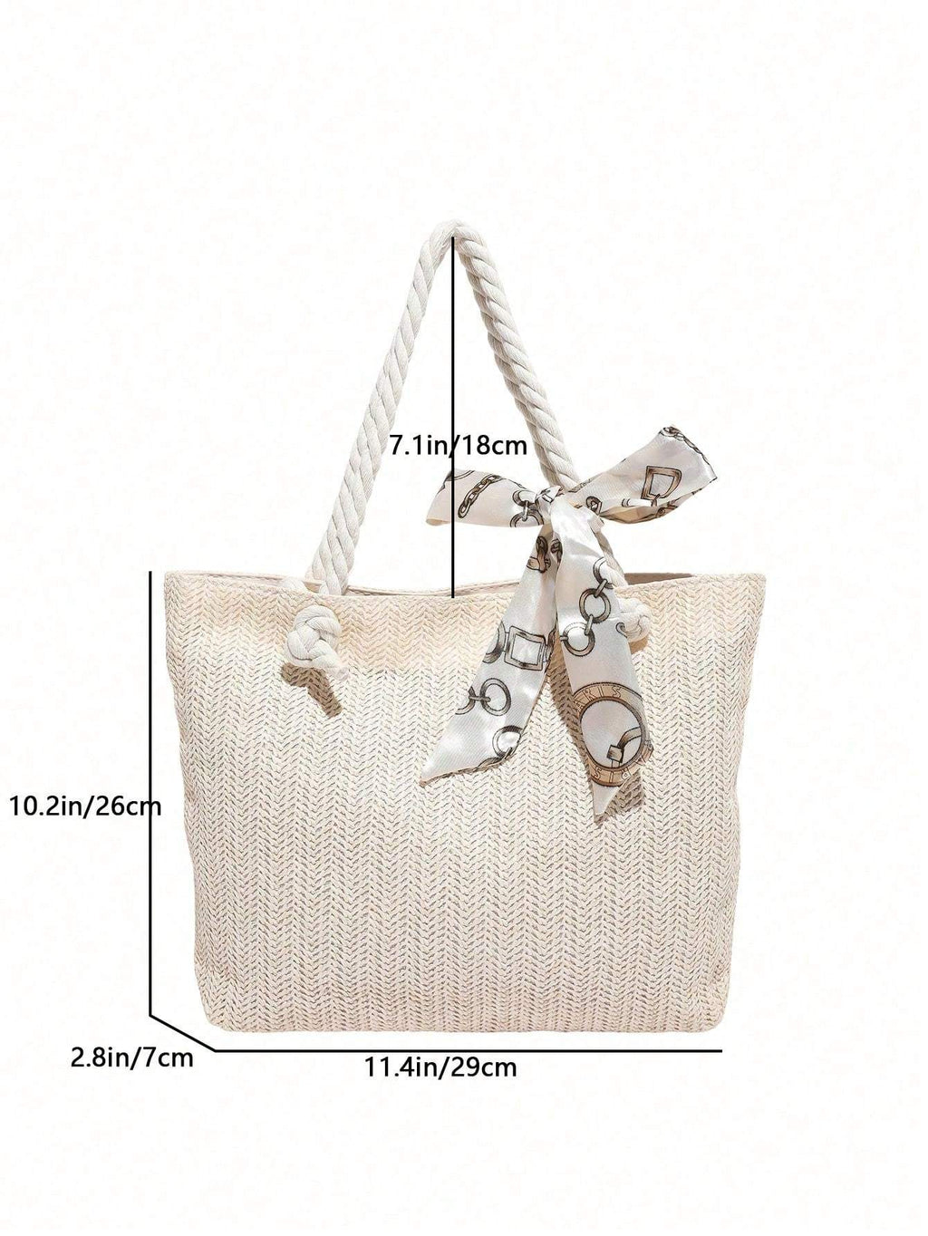 Women's New Style Woven Large Capacity Bag Women's Fashionable Straw Simple Silk Scarf Tote Bag